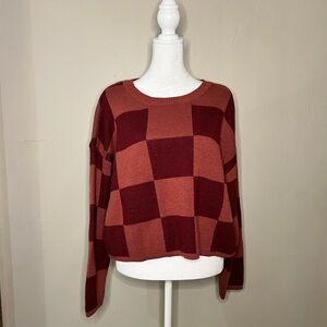 Wynter Pink Purple Escambia Long Sleeve Checkered Sweater, L